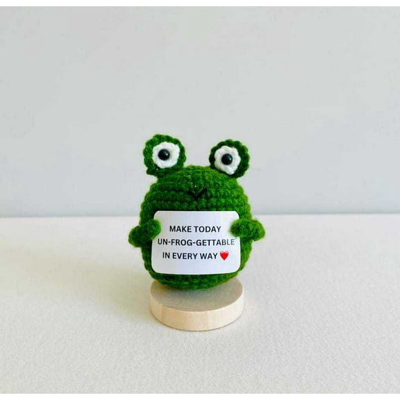 Handmade Emotional Support Cute Frog, Positive Crochet Doll with Card, Inspirational Small Handmade Knitted, Funny Gifts for Women Men Birthday Friends Coworkers, Office Decor