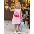 thumbnail image 4 of RUINIXCW Toddler Baby Girl Back to School Dress Kids Kindergarten Outfits Little Baby Girl Summer Tank Dress Overalls School Bow Apple Embroidery Sleeveless Striped A Line Dress, 4 of 9