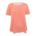 thumbnail image 5 of CIENVNSTG Square Neck Pleated T-Shirts for Women Solid Color Short Sleeve Tunic Casual Summer Tee Tops Fashion Clothing for Daily Outings Leisure Time and Beach Activities Pink 3XL, 5 of 5