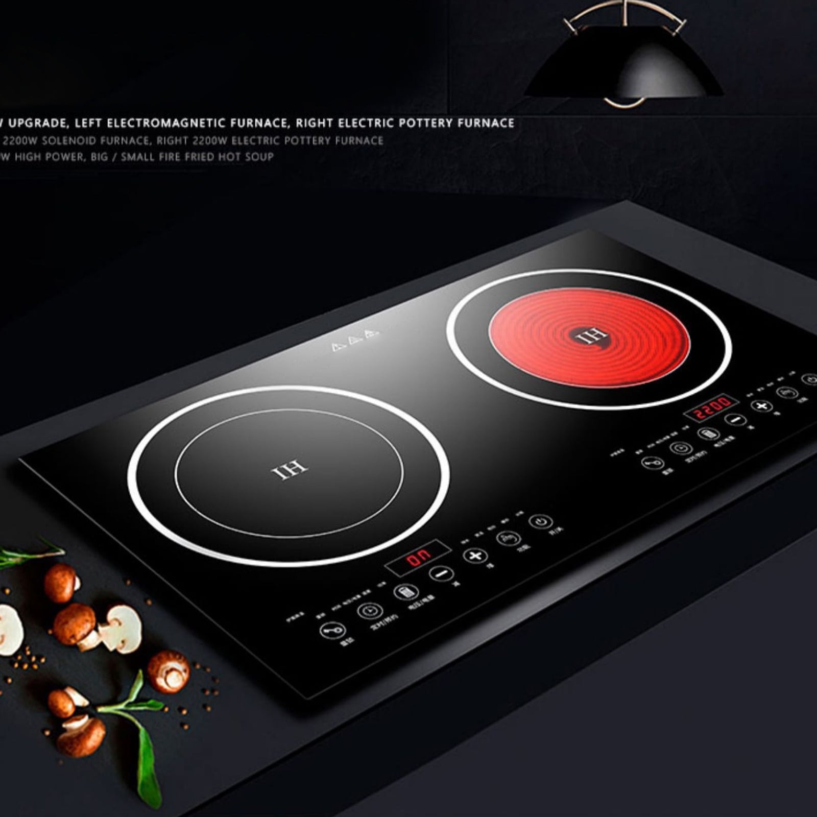 DERCLIVE Electric Ceramic Stove Induction Cooktop, Electric Stove 2 Burner Electric Burner Countertop Infrared Induction Cooker Home Cooktop Cooking Furnace
