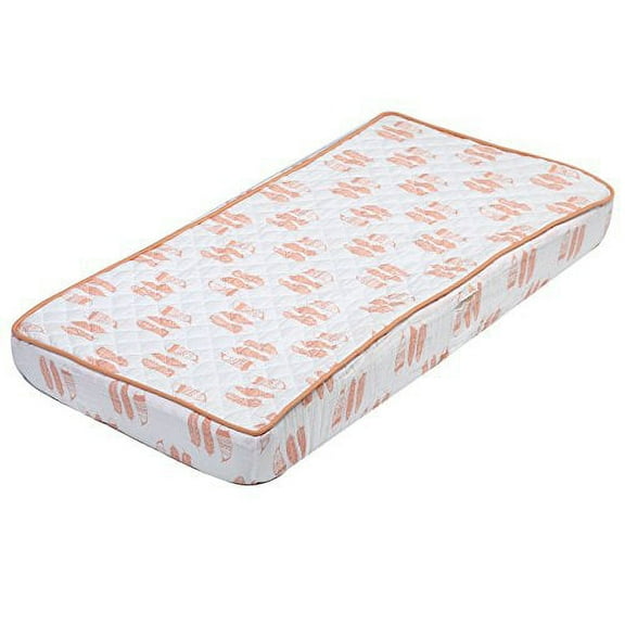 Bacati - Tribal/Aztec Muslin Quilted Changing Pad Cover (Feathers, Coral)