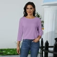 thumbnail image 4 of Summer Clothes for Women 2025 Round Neck Shirts Loose Fit Three Quarter Sleeve Tshirts 02-Purple XL, 4 of 5