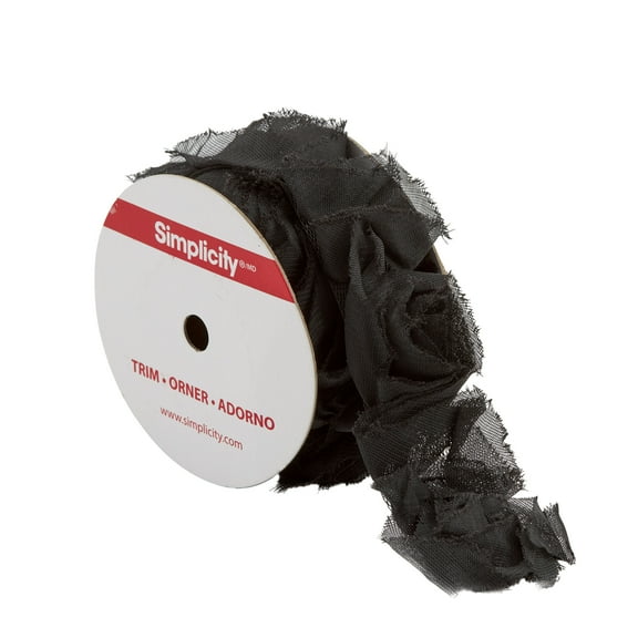 Simplicity Trim, Black 2 inch Large Ribbon Rose Trim Great for Apparel, Home Decorating, and Crafts, 1 Yard, 1 Each
