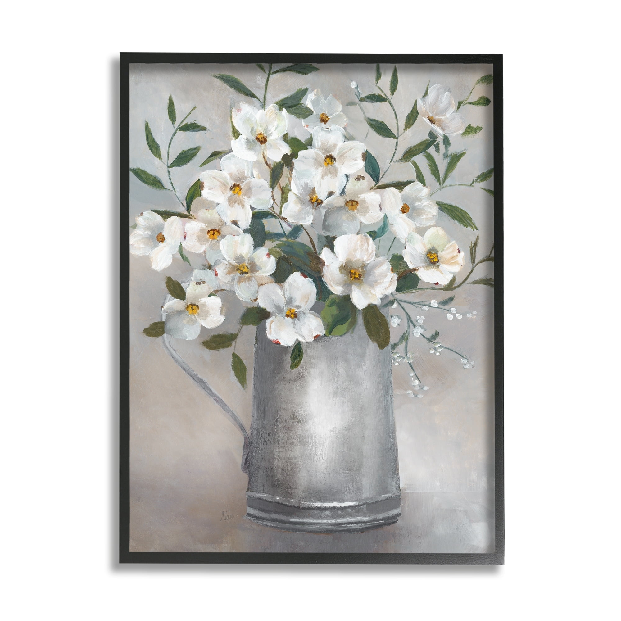 Stupell Industries Dogwood Flower Bouquet Country Can Botanical & Floral Painting White Framed Art Print Wall Art