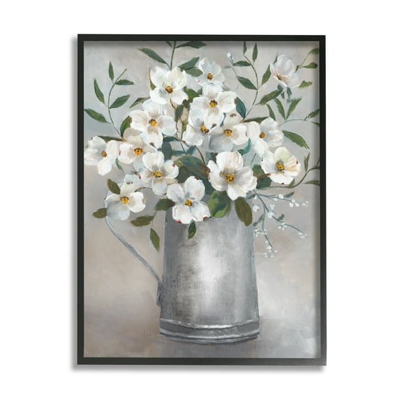 Stupell Industries Dogwood Flower Bouquet Country Can Botanical & Floral Painting Black Framed Art Print Wall Art