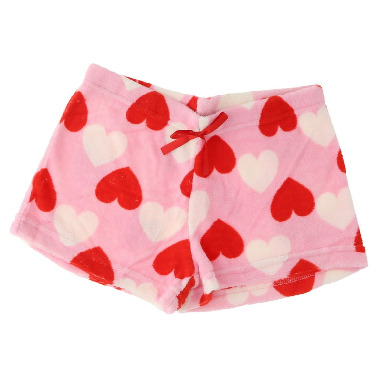 Emme Jordan Junior s Fuzzy Plush Pajama Shorts Red Pink Hearts Large