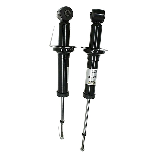 amortiguador gas boge extreme trasero izquierdo derecho par de amortiguadores negros BOGE eXtreme para eje trasero, vista frontal con cuerpo tubular y vástago cromado; largo extendido 43.7 cm, comprimido 28.1 cm, carrera 15.6 cm; anclaje inferior buje; cantidad 1 amortiguador.