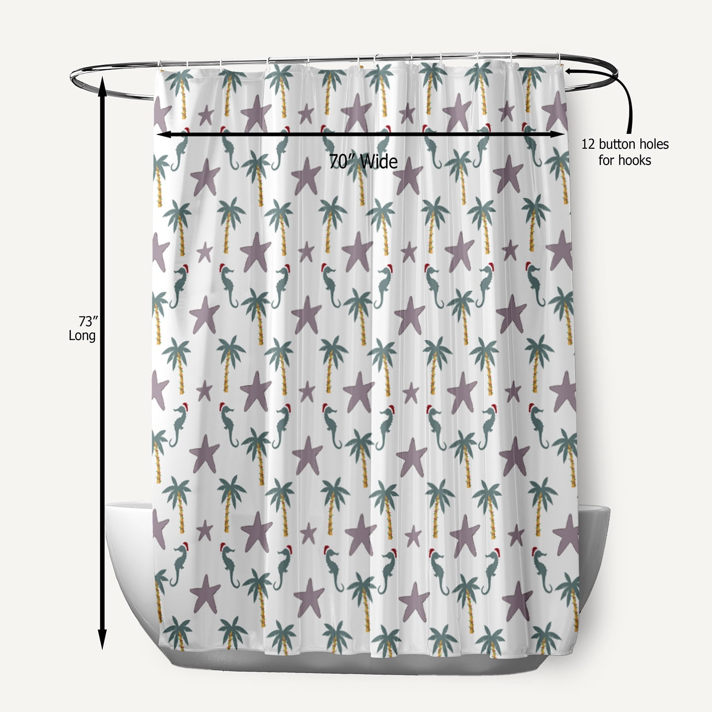 Simply Daisy 70" W x 73" L Christmas Beach Pattern Polyester Shower Curtain, Light Purple [1 Ct]