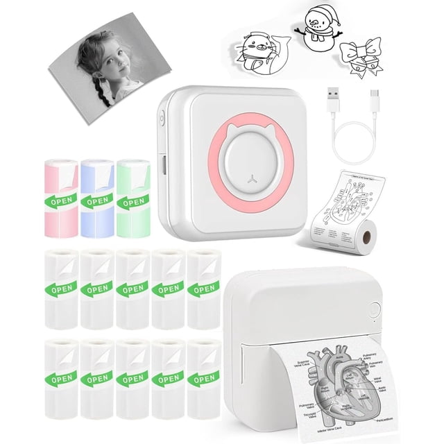 Sticker Printer Print Pods Mini Printer with Rolls Sticky Papers Portable Sticker Maker Machine Thermal Label Maker Thermanote Phone Labeller for Photos Pictures Notes Graphics B