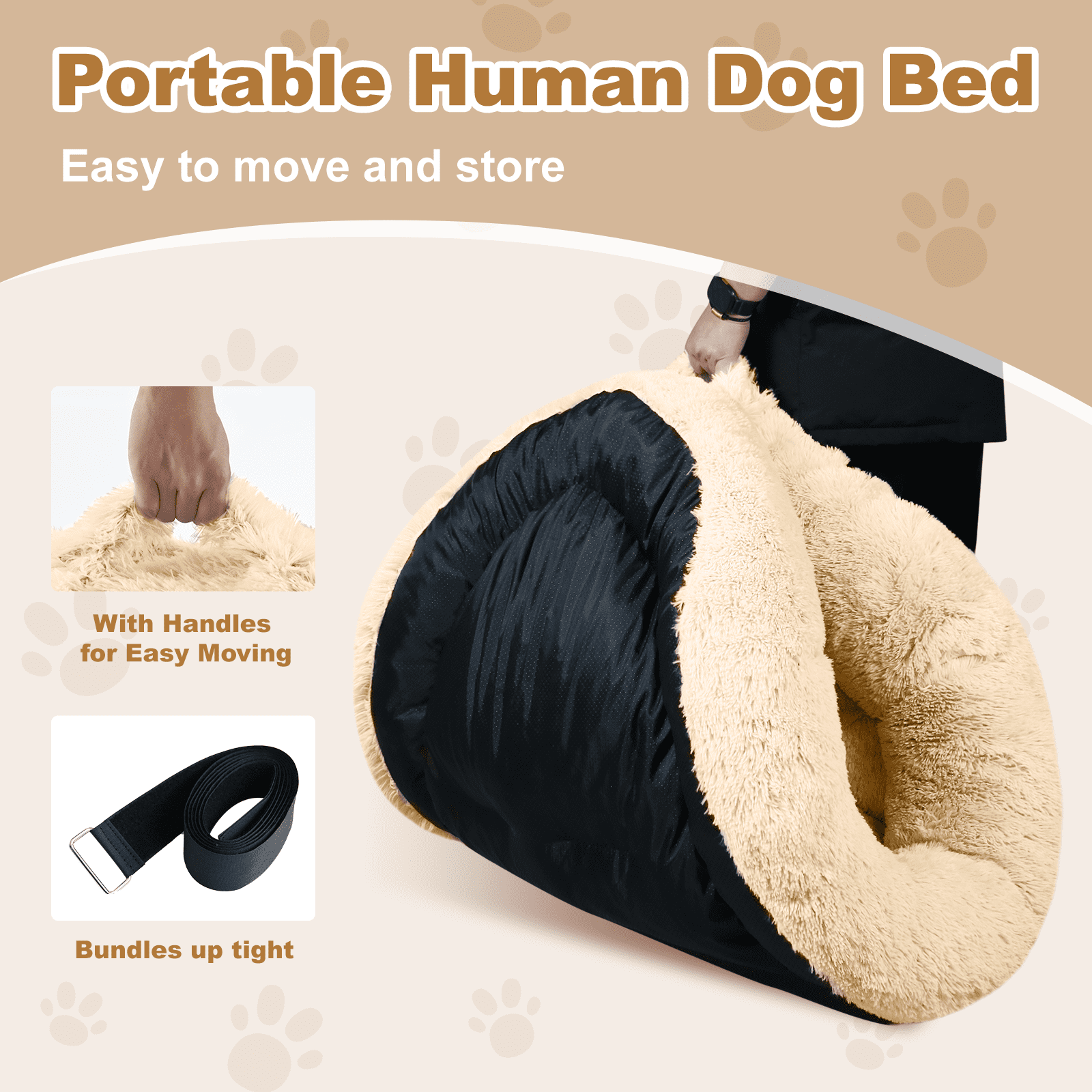 Extra Large 67" X 43" X 8" Orthopedic Pet Bed For Humans And Dogs, Plush High-Loft Mattress With Removable Handles & Non-Slip Bottom - Beige