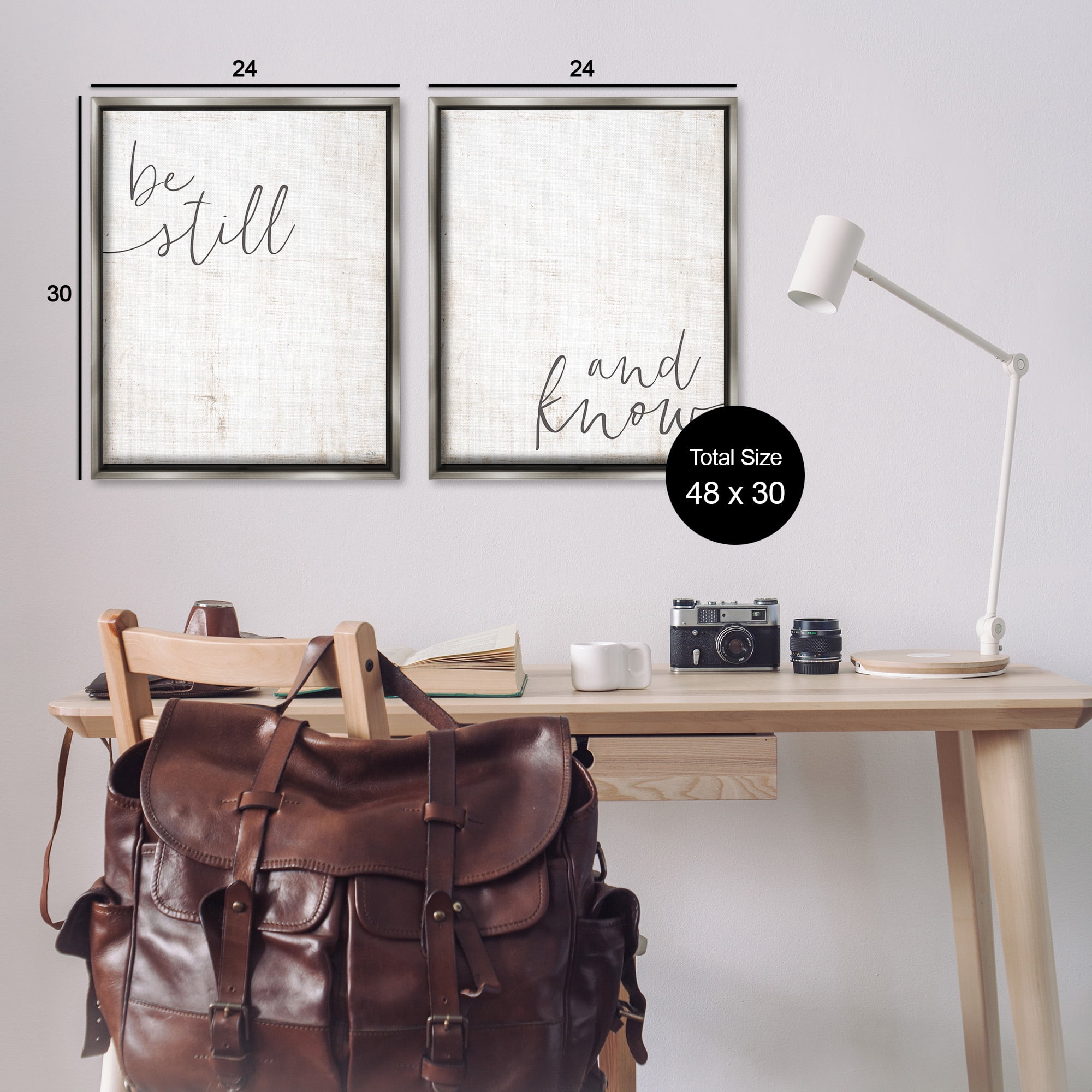 Stupell Industries Be Still & Know Spiritual Calligraphy Inspirational Painting Gray Floater Framed Canvas Art Print Wall Art, 25 x 31, Set of 2