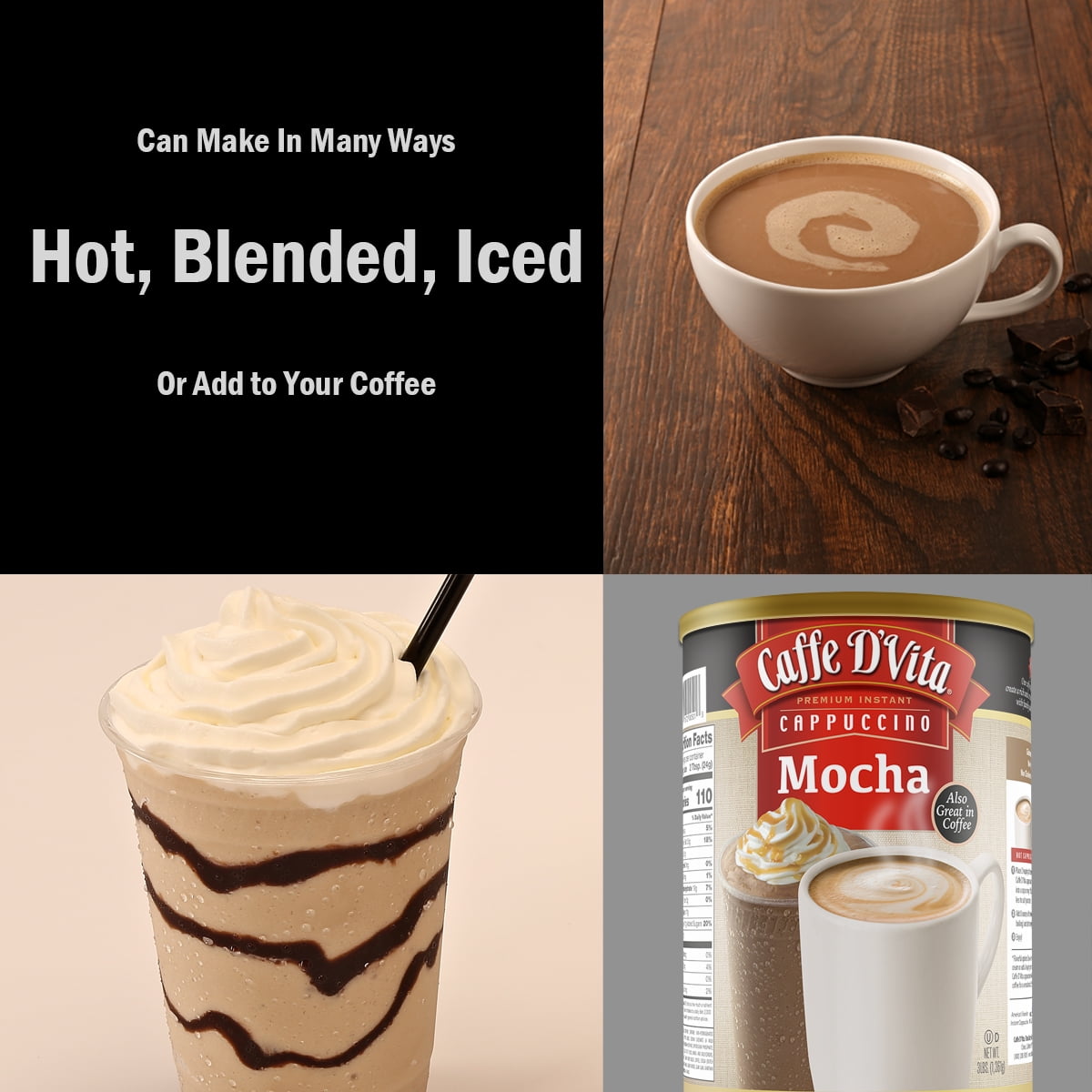 (4 Pack) Caffe D'Vita Mocha Cappuccino, 48 oz Canister