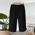 thumbnail image 7 of Women's Casual Summer Knee Length Pants Breathable Elastic Waist Loose Fit with Pockets by Yigetop Black L, 7 of 7