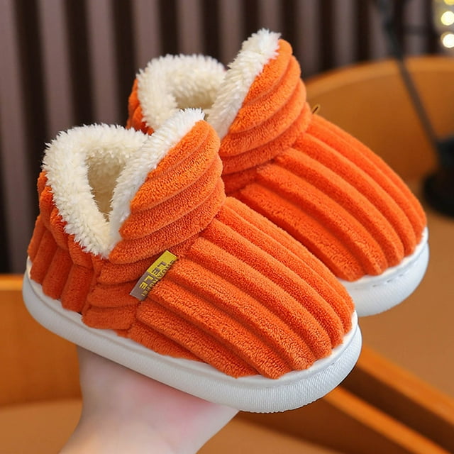 RXIRUCGD Winter Children Add Plush Non-slip Keep Warm Home Cotton Slippers( Orange, Size:32 )