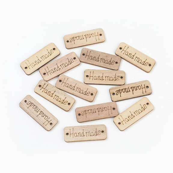 100 pc Unfinished Wood Links Rectangle Carved with Word Handmade BurlyWood 15x40x2mm Hole: 1.8mm