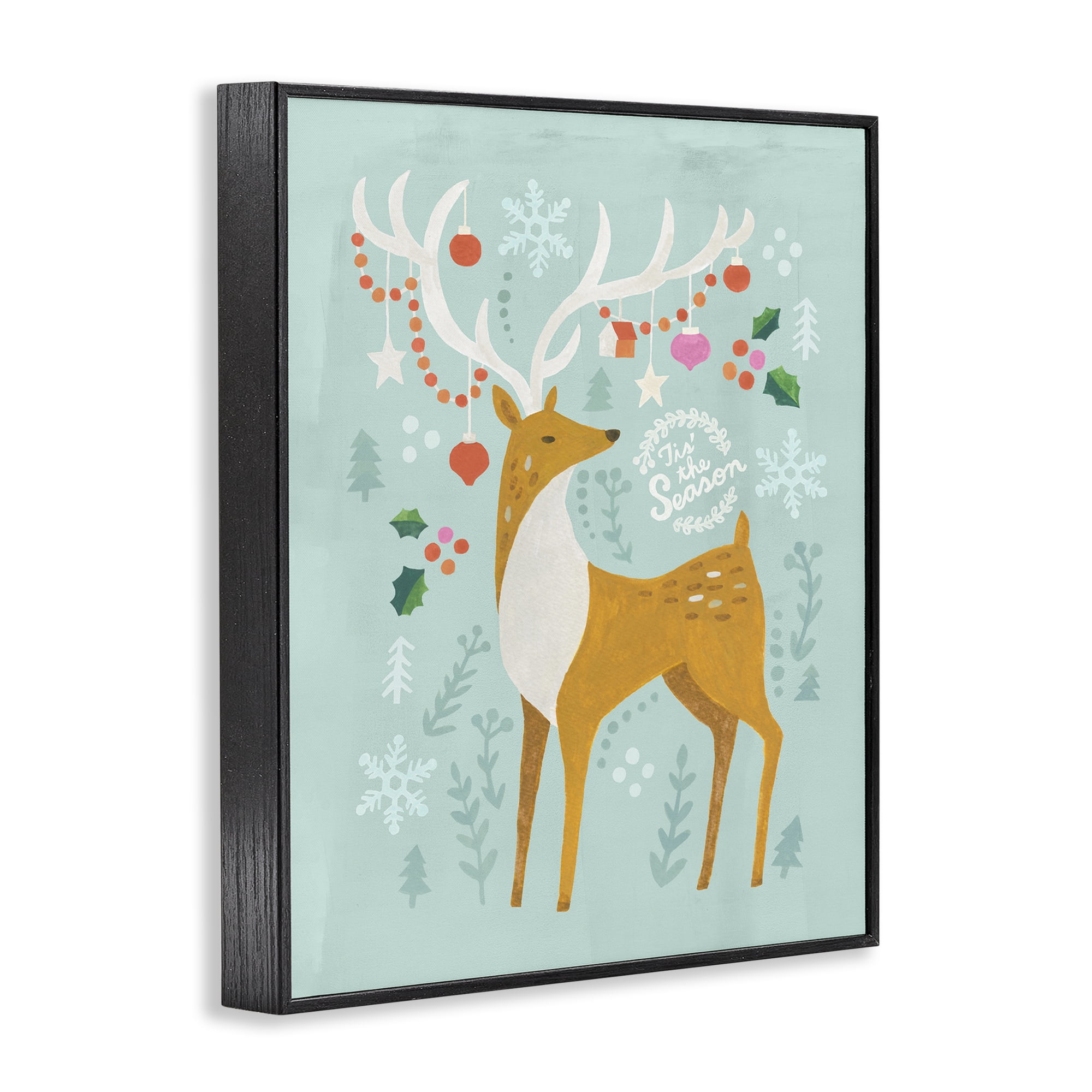 Stupell Industries Tis The Season Reindeer Holiday Painting Black Framed Art Prints Wall Art, 24 x 30