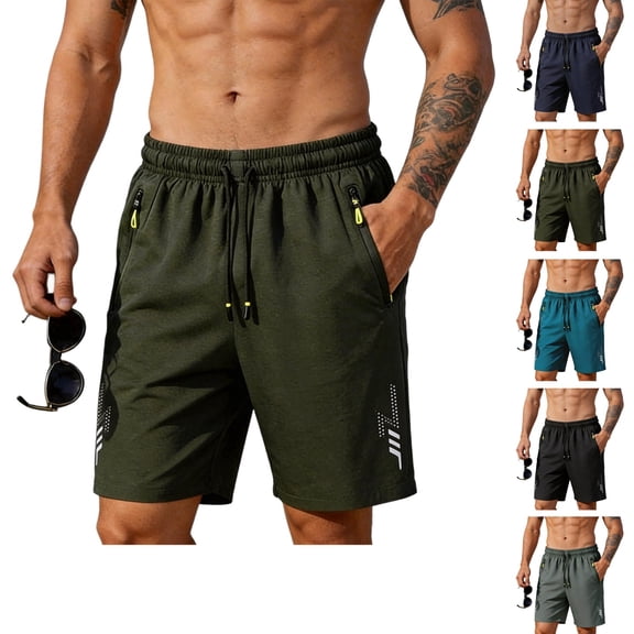HAJWOH Mens Athletic Shorts Gym Sport Running Shorts with Zipper Pockets Comfy Elastic Waist Cycling Short Pants