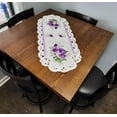 thumbnail image 3 of Doily Boutique Table Runner with Purple Pansy Flowers on Bleached White Fabric Size 34 x 15 inches, 3 of 4