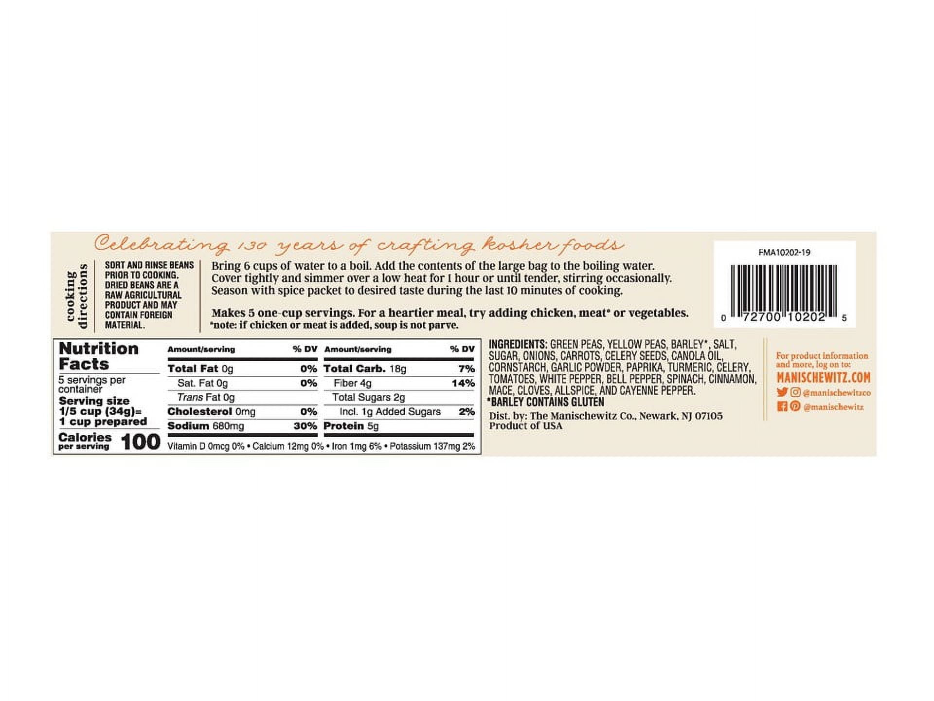 (3 pack) Manischewitz Split Pea Barley Soup Mix, 6 oz