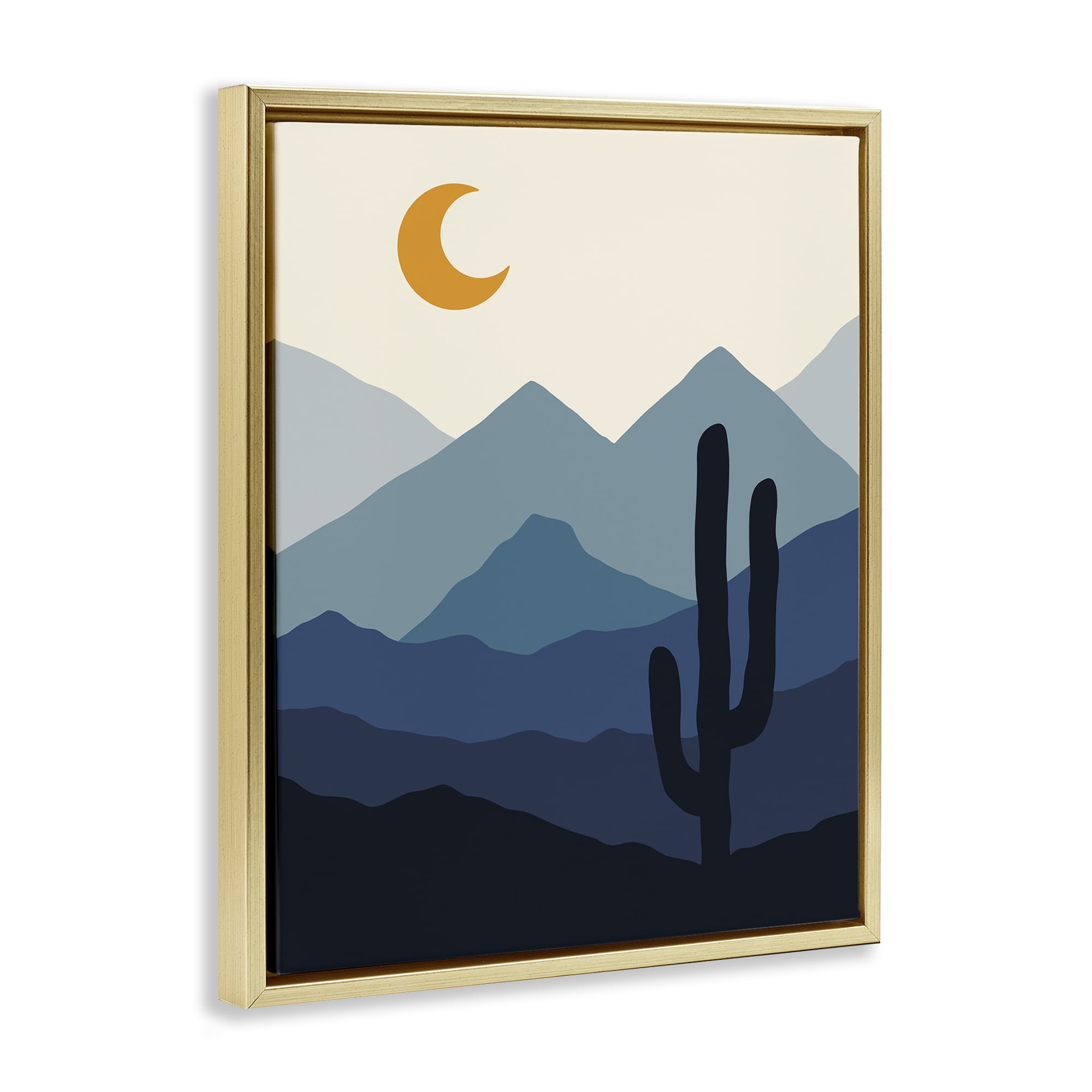 Stupell Industries Night in the Desert Abstract Painting Gold Floater Framed Canvas Art Print Wall Art, 17 x 21