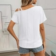 thumbnail image 7 of Moxiu Women's Tops One Shoulder Summer Short Sleeve T-Shirt 2025 Elegant Eyelet Spaghetti Strap Blouse Asymmetric Neck Casual Tops Tees White,M, 7 of 7