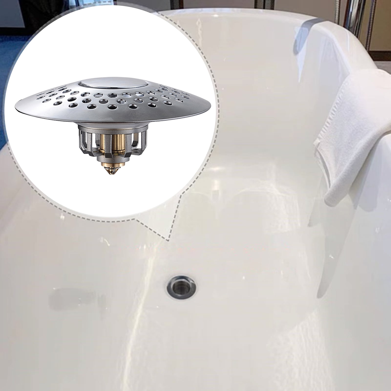 zaa Bathtub Drain Hair Catcher, 2in1 Bathtub Stopper & Drain Strainer,  Pop-up Bathtub Drain Plug Anti-Clogged Tub Stopper Cover with Detachable