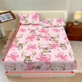thumbnail image 3 of Jeiento Pink Deer Bow Print Bedding Set, 2 Soft Pillow Shams with Deep Pocket Bottom Sheet, Breathable Cute Wildlife Pattern Bed Cover for Bedroom Guest Room Kids Room, King Size, 3 of 7