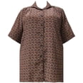 thumbnail image 1 of A Personal Touch Women's Plus Size Short Sleeve Button-Front Tunic with Pleats - Brown Shells - 3x, 1 of 3