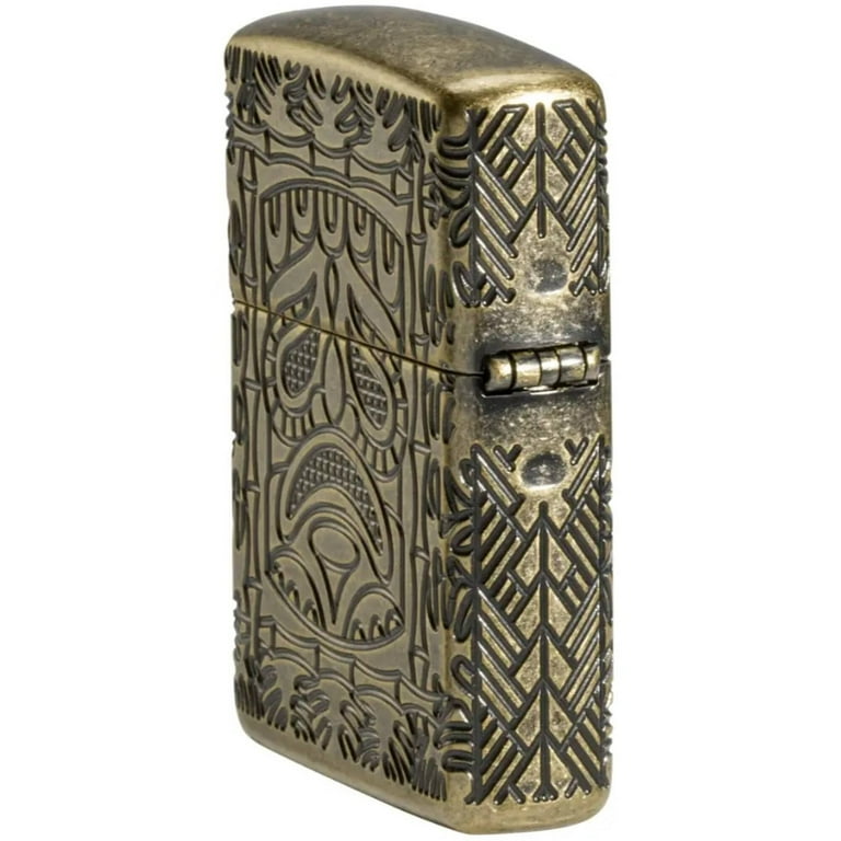 Zippo 46314 Tiki Design Antique Brass Windproof Pocket Lighter