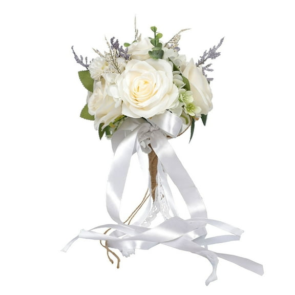 Wedding Bouquets for Bride, Artificial Rose Bridal Bouquets for Bride, Flower Bouquet for Wedding, Bridesmaid Bouquets with Silk Ribbon, Valentine's Day, Home Decor