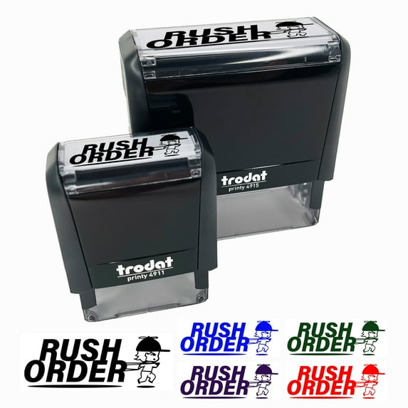 Rush Order Expedited Shipment Running Person Self-Inking Rubber Stamp Ink Stamper for Business Office - Brown Ink - Small 1-1/2 Inch