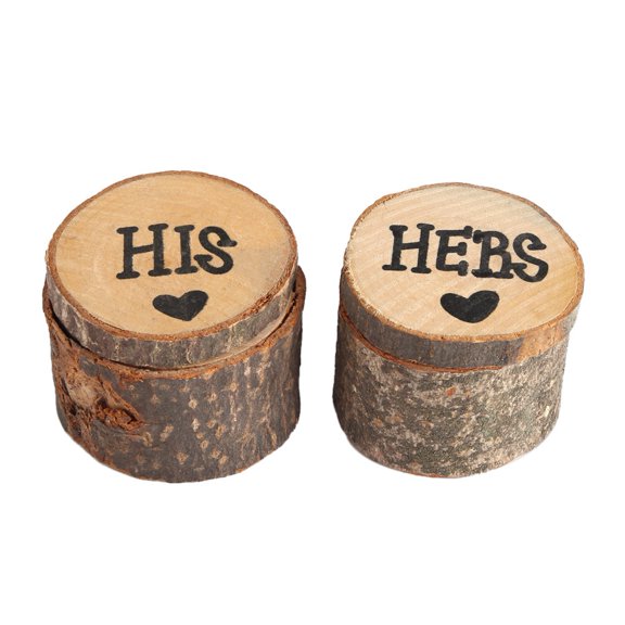 1 Pair Wooden Ring Box Case Holder with Cover Wedding Party Decoration(HIS & HERS)
