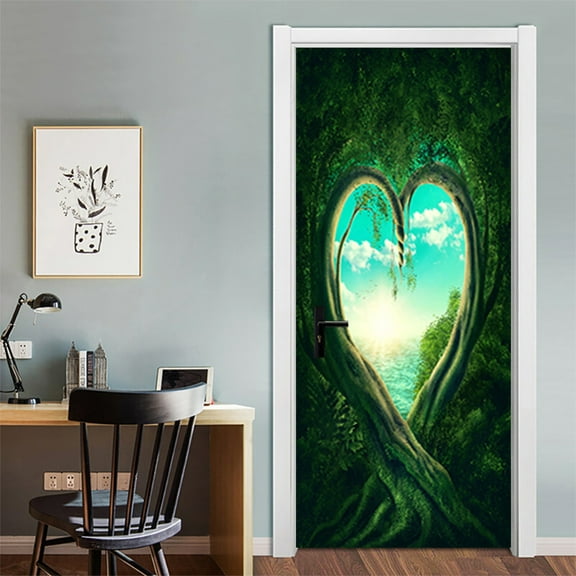 3D Door Sticker Trees Forming Heart Door Mural Peel and Stick Self-Adhesive Decal Removable Wallpaper Poster Home Decor for Bedroom,SP-F651,S(38.5x200cmx2Pcs)