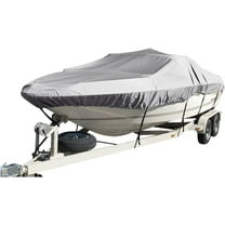 waltyotur 14-16FT Heavy Duty PEVA Waterproof Boat Cover Gray Replacement for V-Hull Fishing Boat Tri-Hull Runabout Bass Boat Fish Ski Pro-Style Bass Boat