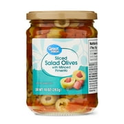 Great Value Sliced Salad Olives with Minced Pimento, 10 oz Jar