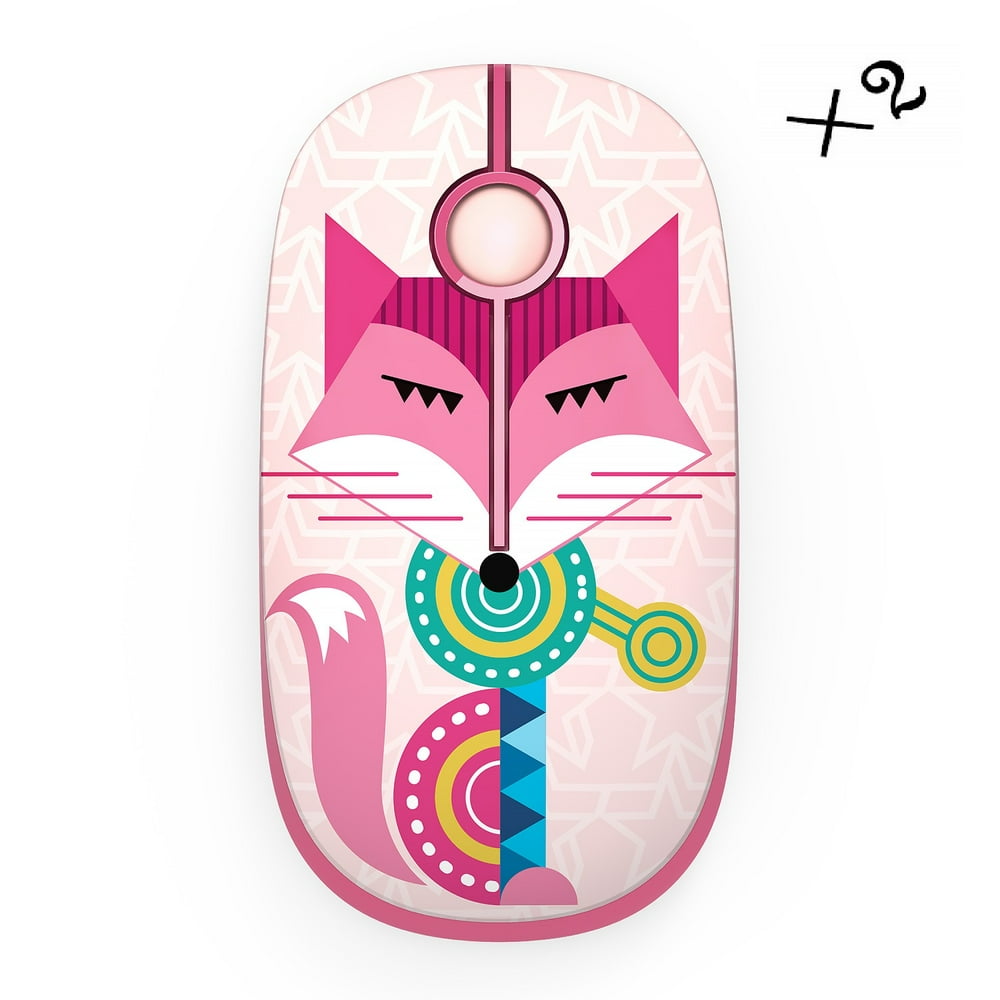 2 Pack Wireless mouse,Cute Fox pattern 2.4G Slim Wireless Mouse with