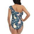 thumbnail image 6 of Yiaed Cute Rabbit Floral Print Women One Piece Swimsuits Tummy Control One Shoulder Bathing Suits Pattern Ruffle Swimwear-Small, 6 of 8