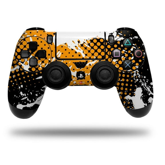 Vinyl Skin Wrap for Sony PS4 Dualshock Controller Halftone Splatter White Orange (CONTROLLER NOT INCLUDED)