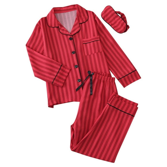 cfhntfmh Girls Boys Pajama Sets Casual Striped Lapel Long Sleeve Buttons down Shirts Soft Cute Long Pants Lounge Sets Sleepwear