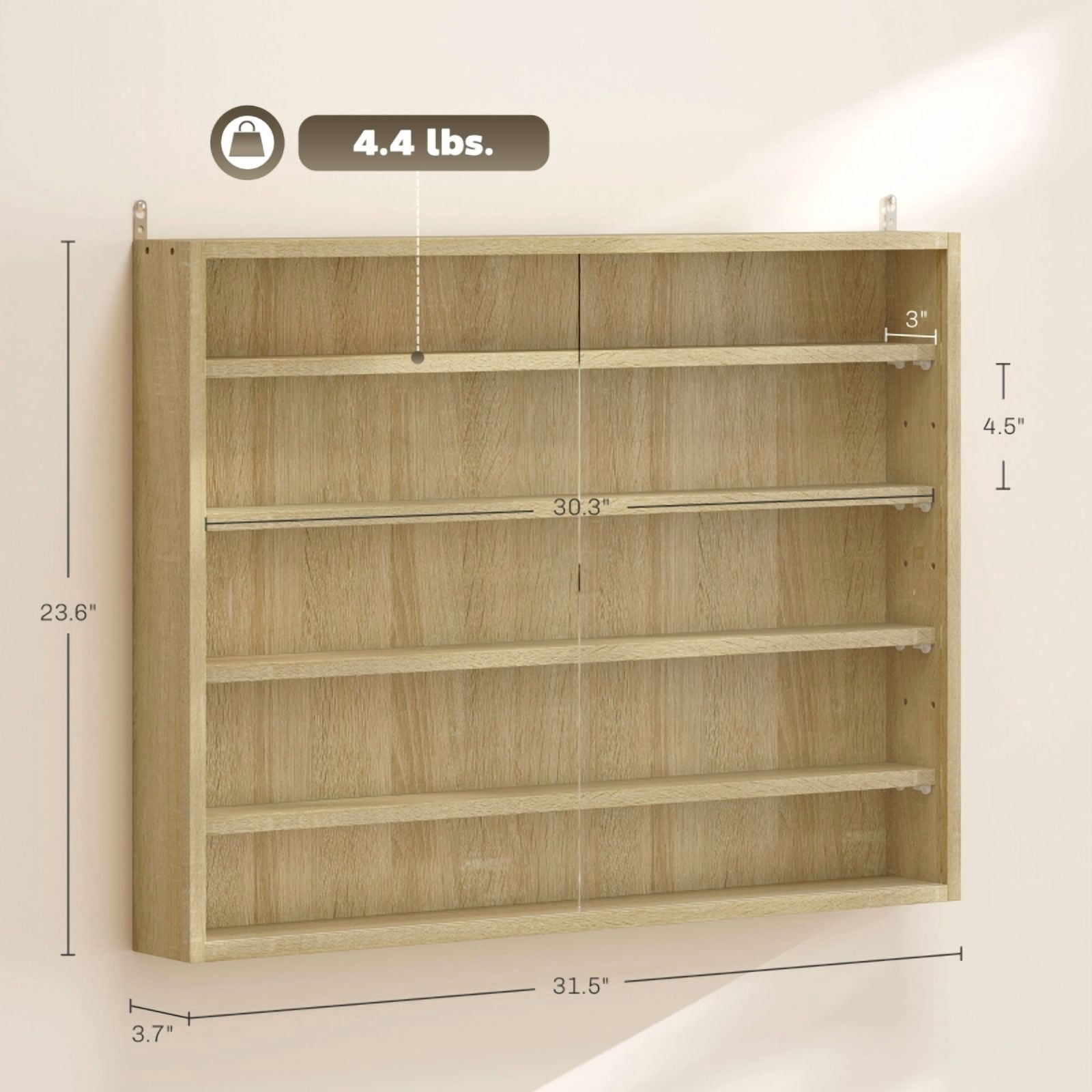 Alvantor in 5-Tier Wall Display Storage Cabinet with Glass Doors & Adjustable Shelves 23.6"x31.5"x3.7" Oak