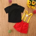 thumbnail image 4 of Posijego Baby Boy 2 Piece Outfit Little Boy Gentleman Clothes Bow Tie Short Sleeve Shirt Suspender Shorts Set, 4 of 7