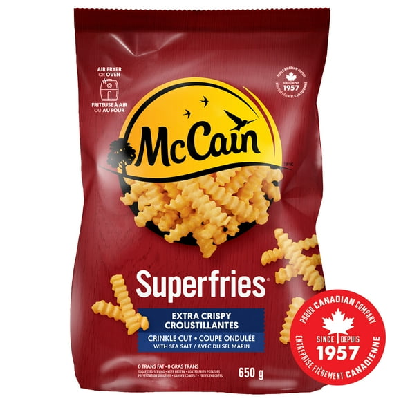 McCain® Superfries® Extra Crispy Crinkle Cut Fries, Made in Canada from domestic and imported ingredients, 650g