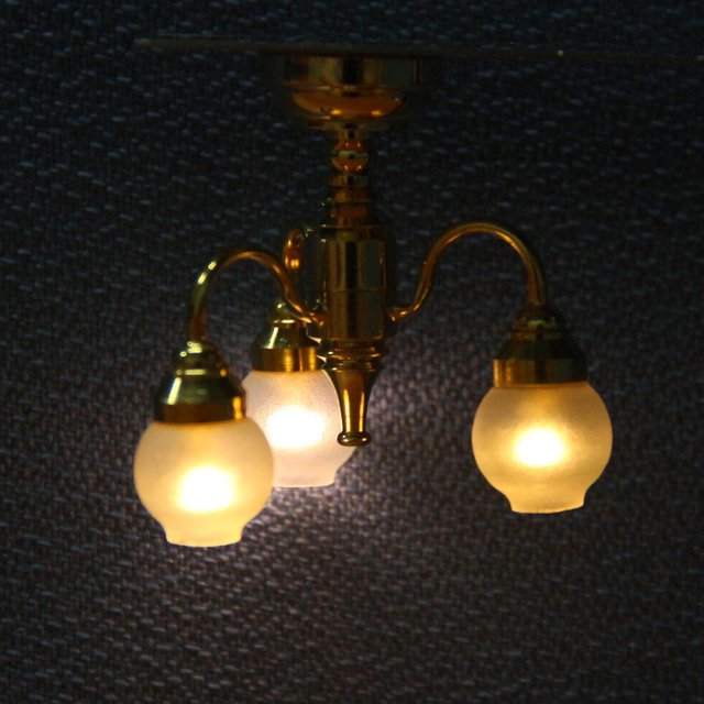 serony 1/12 Dollhouse Chandelier 3Arm Ceiling Light Dollhouse Ceiling Light Lamp LED Glass Shade Ceiling Light Lamp