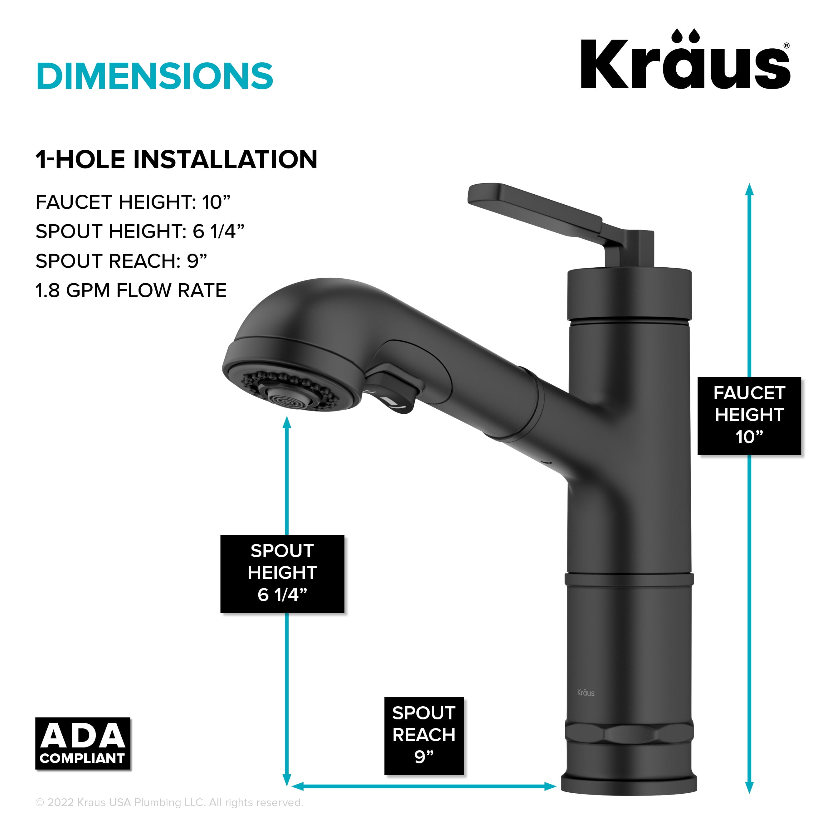 KRAUS Allyn Pull-Out Single Handle Kitchen Faucet in Matte Black