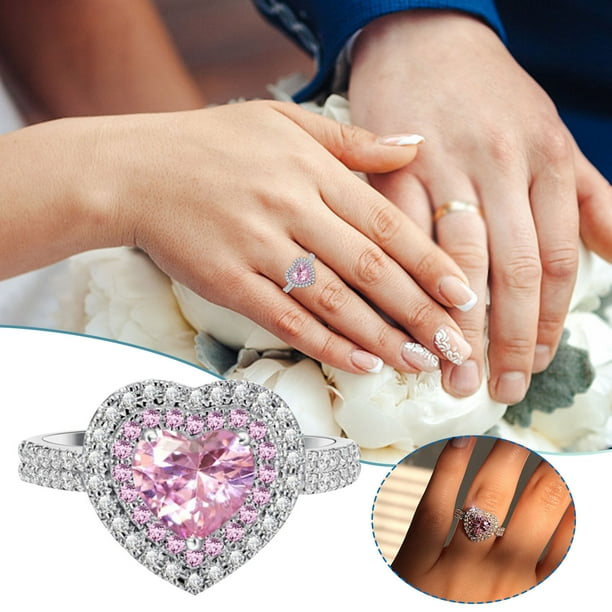 Xihbxyly Anillo de Moda, Joyería de Aleación En Forma de Corazón, Diseño de Diamantes Brillantes, Accesorio Elegante, Ideal para Ocasiones Especiales, Uso Diario o Regalos, Estilo Femenino, Empaque d