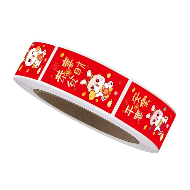 500x/rollo de calcomanías de papel, manualidades decorativas de conejo, sellos de sobres navideños, etiquetas adhesivas de Feliz año Nuevo, etiquetas