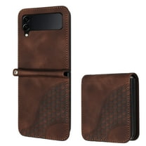 Allytech Slim PU Leather Case for Galaxy Z Flip 4, 3D Geometric Lattice Luxury Slim Fit Soft Shell Bumper Shockproof Cell Phone Case Cover for Samsung Galaxy Z Flip 4, Coffee