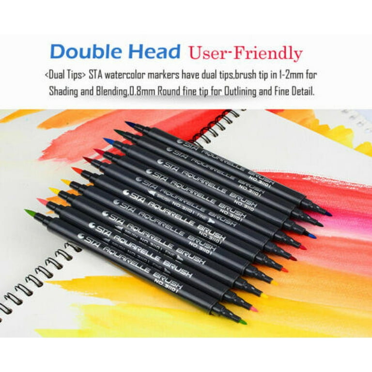 17cm Fineliner Tip Set Drawing 12 Colors STA Dual Brush Water