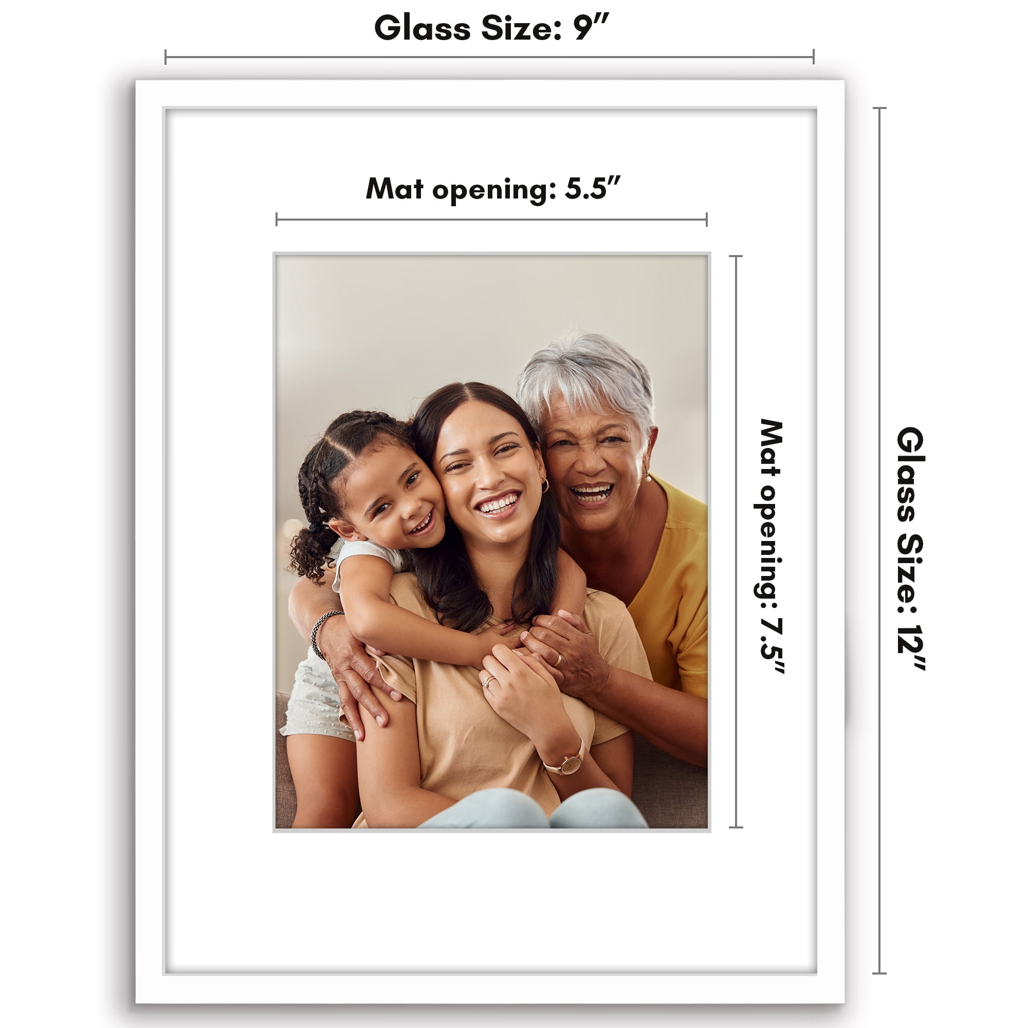 Americanflat 9x12 Picture Frame with Shatter-Resistant Glass with 6x8 Mat Display Photo Streamline - White