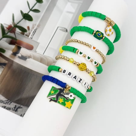 2026 World Soccer Cup Stretch Beaded Bracelets Soccer Gifts Football Charm Game Day Fan Bracelets Stackable Sports Jewelry for USA Mexico Canada Argentina Brazil Fans Gifts